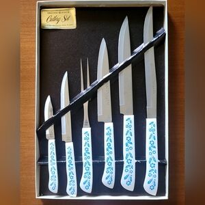 Vintage Blue Cornflower Pattern Knife / Meat Fork Set Made in Japan